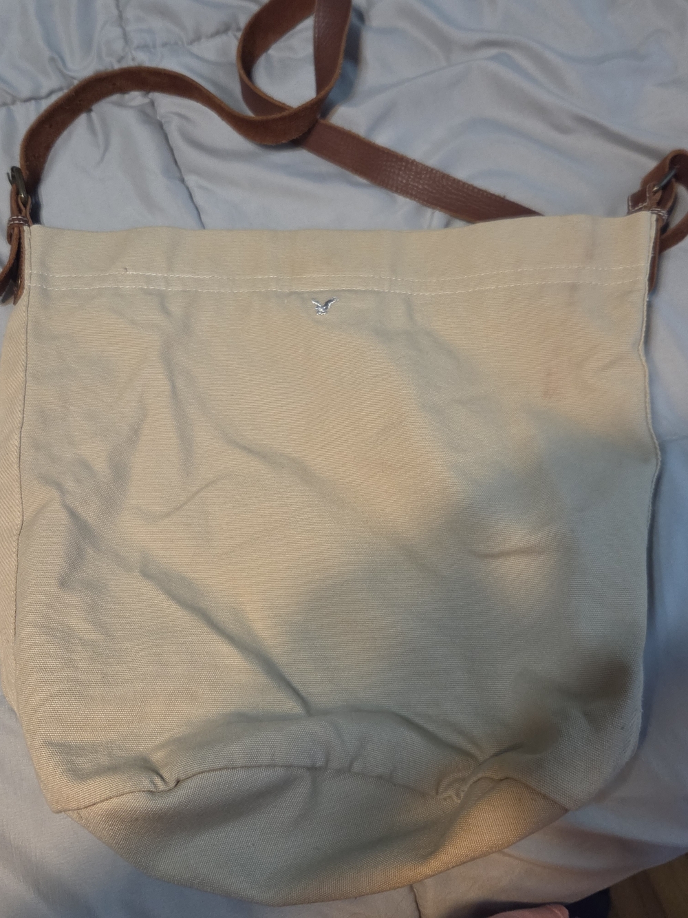 American Eagle Outfitters Beige Canvas Satchel with Brown Strap